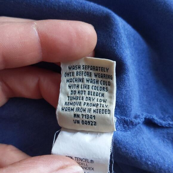 LL Bean Womens M Wrap Top 3/4 Sleeve Empire Waist Blue Tencel Blend - Picture 5 of 7